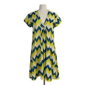 Isle of Mine Womens Dress Yellow Blue Chevron Stripe Cotton Beach Cover Up S/M